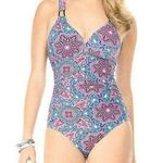 Spanx Love Your Assets In Bloom Blue&Pink Paisley One Piece Swimsuit Sz.L Photo 0