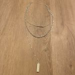 Nine West NWT Triple Layer Necklace Silver 3 Chains with Rhinestone Charm Photo 2