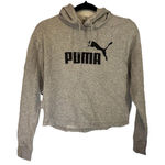 Puma  Women’s Gray Cropped Hoodie Black Logo Long Sleeve Size Medium Photo 0
