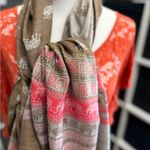 Sam Well Pashmina Long Cashmere Brown and Coral Red Elephant Patterned Scarf Photo 1