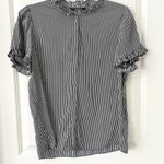 T Tahari  Navy and White Stripe Button Down Blouse Large NWT Photo 2