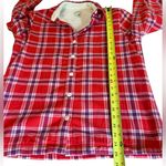 LL Bean Fleece Lined Flannel Shirt Jacket Button Front Plaid Red White Womens XS Photo 11