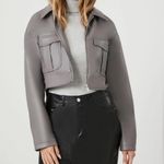 Forever 21  Gray Faux Leather Cropped Crop Bomber Zip Up Jacket Photo 1