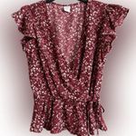 Melrose and Market NWT Faux Wrap Ruffle Sleeve Red Syrah Berry Floral Top,… Photo 1