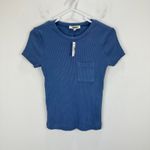 Madewell Garment Dyed Ribbed Crewneck Pocket Tee Shirt Delphinium Blue XXS NWT Photo 2