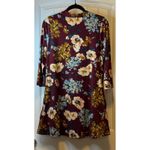 Lildy Printed V Neck 3/4 Sleeve Band Collar Tunic Dress Burgundy Floral SM # Brown Size undefined Photo 2