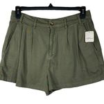 Free People  SZ 0 Billie Chino Shorts Hi-Rise Pleated Pockets Zip-Fly Army Green Photo 0