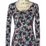 Tezenis Women’s Small Floral Long Sleeve Top Red Blue White Stretch Scoop Neck Photo 0