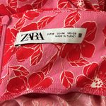ZARA Women’s Pink Red Floral Ruched Bodycon Mini Dress Size Med Photo 9