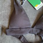 Halara  Black Ribbed Deep V Tie Back Bikini Top Photo 5