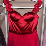 Boutique Red satin and mesh maxi prom dress  Photo 2