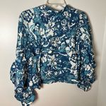 Pilcro Anthropologie  Blouse Batwing Flowy Oversized Ruffle Trim Blue Size S Photo 4