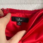 Lulus Red Satin Jumpsuit Bow Strapless Size Medium Photo 4