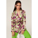 Giovanna Nicolai Silk Floral Wrap Top Size 44 Medium Purple Green Floral Chic Photo 2
