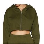 Naked Wardrobe  Hoodie Size Medium Olive Green Cropped Zip Up NWT Womens ! Photo 0
