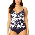 Anne cole  V-Wire Navy White Tropical Palm Print Tankini Swim Top 36DD/38D Photo 0