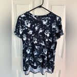Ellen Tracy Dusty Floral Navy Hi-Lo Tunic/blouse Soft Knit Short Sleeve ≠SIZE S Photo 6