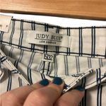 Judy Blue  Women's Pin Striped Super Flare Jeans Raw Hem Blue White Size 15/32 Photo 4