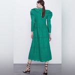 ZARA  Broderie Anglaise Cutwork Embroidered Eyelet Ruffle‎ Midi Dress Green Sz XS Photo 10