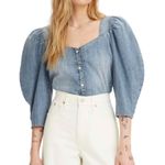Levi's NWT Ellora Blue 100% Cotton Denim Puff Sleeve Everyday Blouse Photo 1