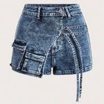 SheIn ICON Flap Pocket Strappy Draped Wrap Denim Skort Photo 0