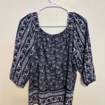Lucky Brand  Navy Blue Boho Peasant Top Floral Border Print Medium Photo 6