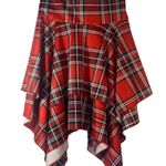Red & Black Plaid Handkerchief Skirt Corset Tie Skirt women sz L Size L Photo 2