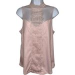 EXPRESS Exquisite Baby Pink Lace Trim Mesh Swiss Dot High Neck Top NWOT Size M Photo 1