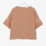 COS Shirt Womens 4 Beige 100% Silk Sheer Kimono Sleeve Boxy Top Blouse Photo 0