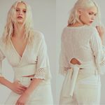 Free People Crochet Bohemian Ethereal Moonlight Crop Retro 70s Wrap Top Small Photo 0