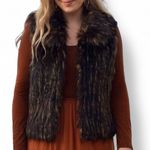 Vintage 90s Faux Fur Vest Brown Black Textured Feathers Small Boho Hippie Photo 0
