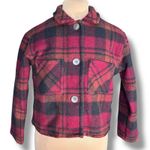 Woolrich Vintage  Cropped Red Plaid Wool Jacket Made In USA Rugged Warm Winter Photo 2