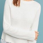 Anthropologie Moth White Pullover Crew Neck Sweater Feathered Trim Size Small Photo 1