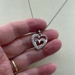 Sterling Silver  CZ embellished double  heart necklace Photo 1
