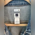 Gap Womens Blue Jean Denim Jacket Size L Stretch Cotton Distressed Button Front Photo 2