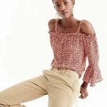 J.Crew Heart Print Off-Shoulder Blouse 100% Silk Red Blue White Ruffle Size 4 Photo 0