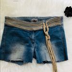 Sharagano  cut off jean‎ stretchy shorts fringe belt Photo 0