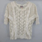 Yoana Baraschi Anthropologie  Top White Lace‎ Crochet Fringe Trim Short Sleeve S Photo 3