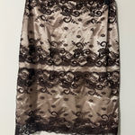 HELEN WANG Satin Lace Pencil Skirt Brown Formal Evening Size 8 Tan Photo 0