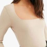 Free People  Intimately Truth Square Neck Bodysuit Long Sleeve Stone Gray Tan S Photo 2