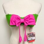 Luli Fama Pink Green Rhinestones Bandeau Bow Tassels Halter Bikini Top NWT Photo 1