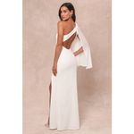 Lulus NWT  Majestic Attitude White Cape Sleeve One-Shoulder Maxi Dress Wedding S Photo 2