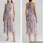Tahari ASL‎ Sleeveless Tiered Dress Floral Pastel Marble 10 Purple Photo 1