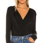 Free People Turnt Surplice-Neck Bodysuit Women's L Black Long Sleeves Pullover Photo 0