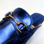 ZARA Electric Blue Silver Metal Embellished Leather Mule Loafers Slides Shoes Photo 7