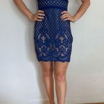 Stylestalker Blue Lani mini dress. Blue lace tan lined deep V spaghetti strap Photo 7