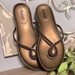 Unlisted  Bronze Sandals Low Wedge Thong Beaded Womens 8.5 Photo 4