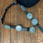 Concho Belt by SSM leather faux turquoise gorgeous size large like new Blue Photo 0