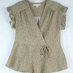 Monteau Green Floral Faux Wrap Front Short Sleeve Blouse Womens Size: XL Photo 0