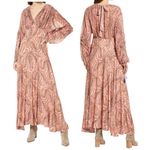 Free People NWT  Mirage Maxi Dress Long Sleeve Flowy Boho Peach Combo Size 2 NEW Photo 15